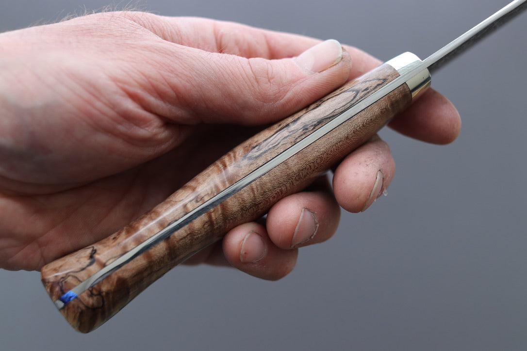 Shigeki Tanaka R2 Damascus Santoku w/Custom Western Birch Handle - Thecooksedge