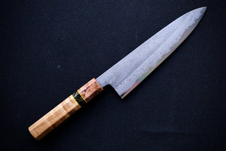 Yoshikazu Tanaka White#1 Damascus Gyuto 210mm w/Curly Maple Handle - Thecooksedge