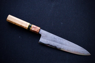 Yoshikazu Tanaka White#1 Damascus Gyuto 210mm w/Curly Maple Handle - Thecooksedge