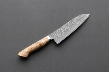 Shigeki Tanaka R2 Damascus Santoku w/Custom Western Birch Handle - Thecooksedge
