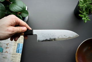 Nakagawa x Myojin Blue #1 Damascus Santoku 180mm - Thecooksedge