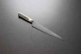 Takeshi Saji R2 Damascus Sujihiki 240mm Staghorn handle - Thecooksedge