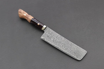 Shigeki Tanaka R2 Damascus Nakiri 170mm w/Custom Western Acrylic/Birch Handle - Thecooksedge