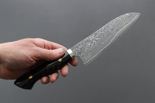 Shigeki Tanaka R2 Damascus Santoku w/Custom Western Black Acrylic Handle - Thecooksedge