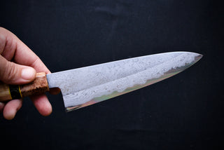 Yoshikazu Tanaka White#1 Damascus Gyuto 210mm w/Curly Maple Handle - Thecooksedge