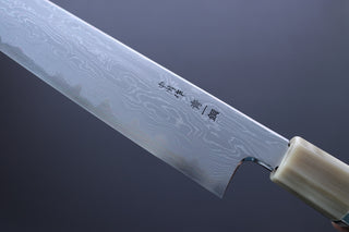 Nakagawa x Myojin Blue1 Damascus Sakimaru Sujihiki 390mm - Thecooksedge
