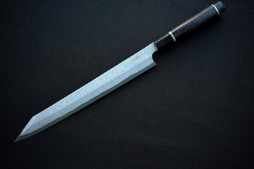 Nigara Hamono Anmon Kurozome Left Handed Kiritsuke Yanagiba 330mm - Thecooksedge