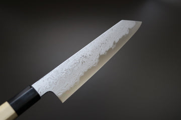 Sakai Kikumori x Yoshikazu Tanaka Blue Damascus Kiritsuke 210mm - Thecooksedge