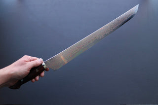 Nigara Hamono Rainbow Damascus Sakimaru Sujihiki 450mm - Thecooksedge