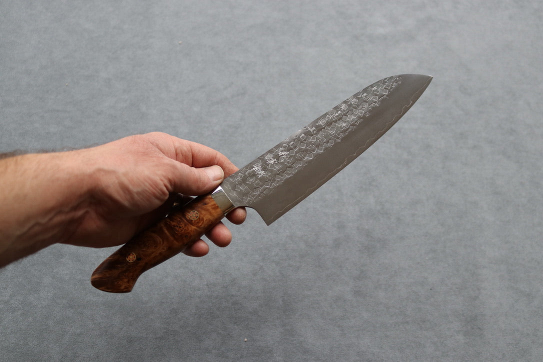 Yoshimi Kato SG2 Tsuchime Santoku - Thecooksedge