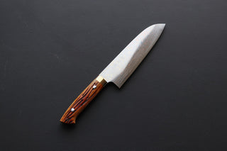 Takeshi Saji VG10 Rainbow Damascus Santoku 180mm - Thecooksedge