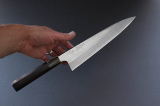 Mazaki Migaki Gyuto 240mm w/Ebony and White Buffalo Horn Handle - Thecooksedge
