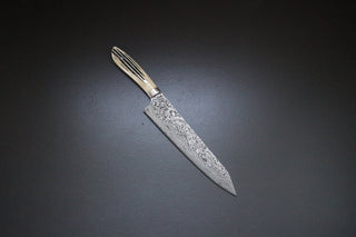 Takeshi Saji R2 Damascus Staghorn Handle Kiritsuke 240mm - Thecooksedge