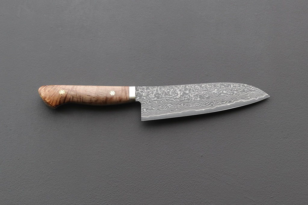 Shigeki Tanaka R2 Damascus Santoku w/Custom Western Birch Handle - Thecooksedge