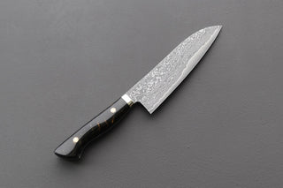 Shigeki Tanaka R2 Damascus Santoku w/Custom Western Black Acrylic Handle - Thecooksedge