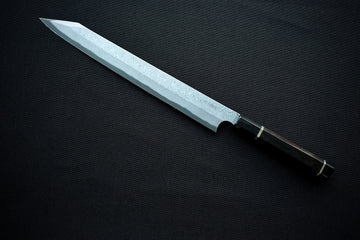 Nigara Hamono Anmon Kurozome Left Handed Kiritsuke Yanagiba 330mm - Thecooksedge