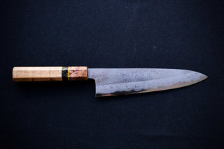 Yoshikazu Tanaka White#1 Damascus Gyuto 210mm w/Curly Maple Handle - Thecooksedge