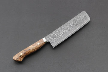 Shigeki Tanaka R2 Damascus Nakiri 170mm w/Custom Western Birch - Thecooksedge