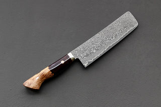 Shigeki Tanaka R2 Damascus Nakiri 170mm w/Custom Western Acrylic/Birch Handle - Thecooksedge