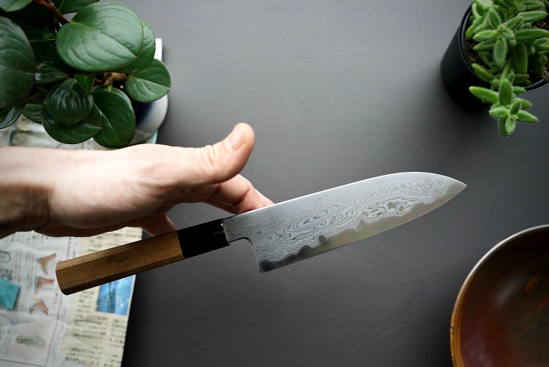 Nakagawa x Myojin Blue #1 Damascus Santoku 180mm - Thecooksedge