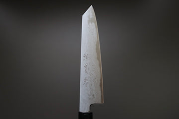 Sakai Kikumori Yoshikazu Tanaka Blue Damascus Kiritsuke Petty 135mm - Thecooksedge