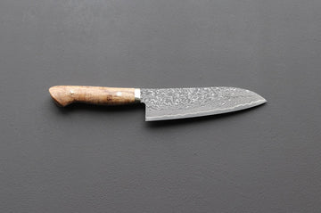 Shigeki Tanaka R2 Damascus Santoku w/Custom Western Birch Handle - Thecooksedge