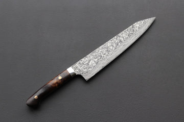 Takeshi Saji R2 Damascus Kiritsuke 240mm w/Ironwood Handle - Thecooksedge