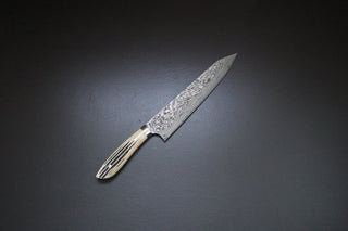Takeshi Saji R2 Damascus Staghorn Handle Kiritsuke 240mm - Thecooksedge