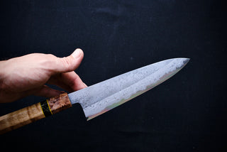 Yoshikazu Tanaka White#1 Damascus Gyuto 210mm w/Curly Maple Handle - Thecooksedge