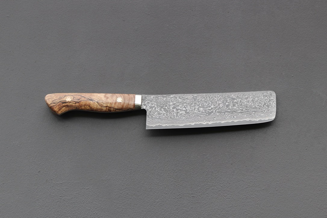 Shigeki Tanaka R2 Damascus Nakiri 170mm w/Custom Western Birch - Thecooksedge