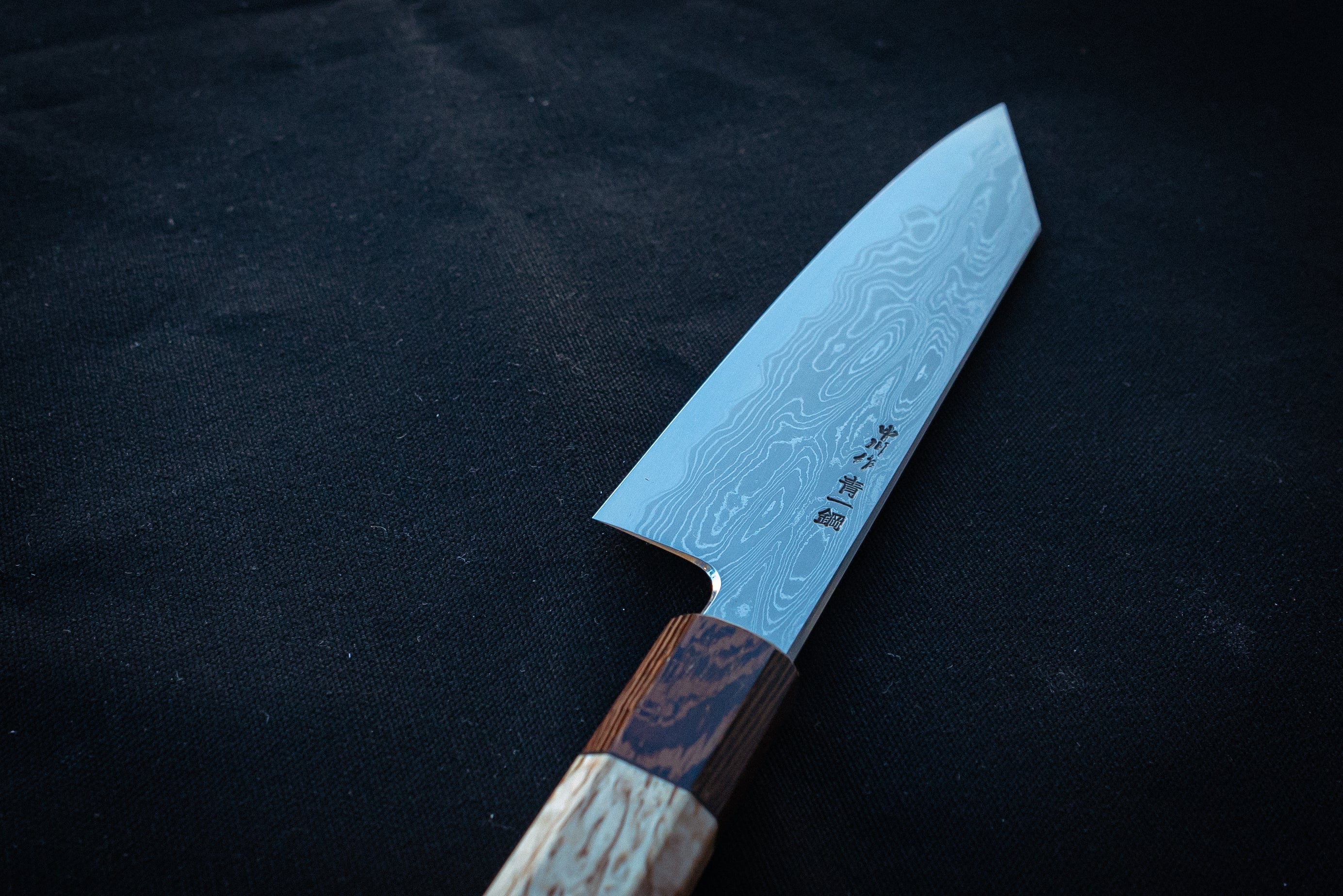 Nakagawa x Myojin Blue #1 Damascus Bunka 180mm w/ Custom Handle - Thecooksedge